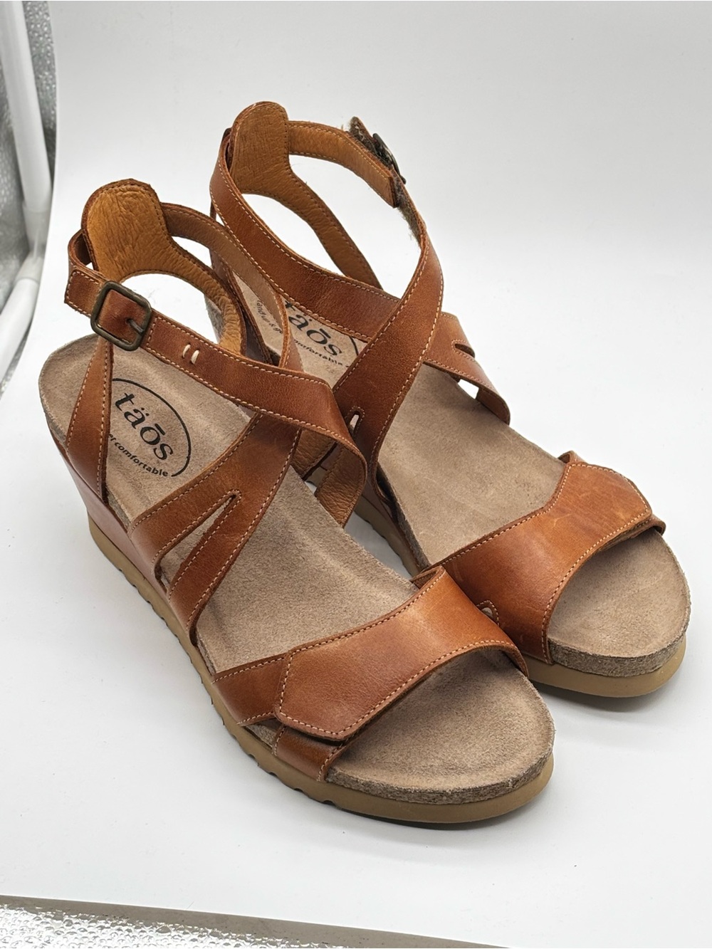 Taos Sandals Wedge Brown Ankle Strap Sz 40 / US 9-9.5 Euro Summer EXCELLENT